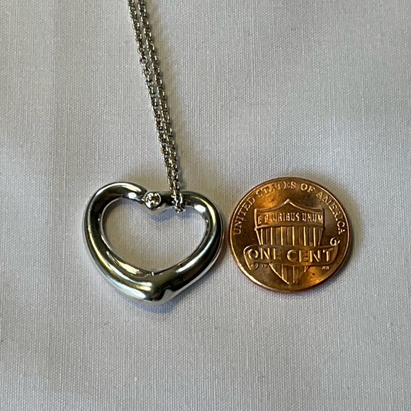 Tiffany & Co. Elsa Peretti Silver Open Heart Diamond Pendant Necklace 18" - Picture 10 of 11